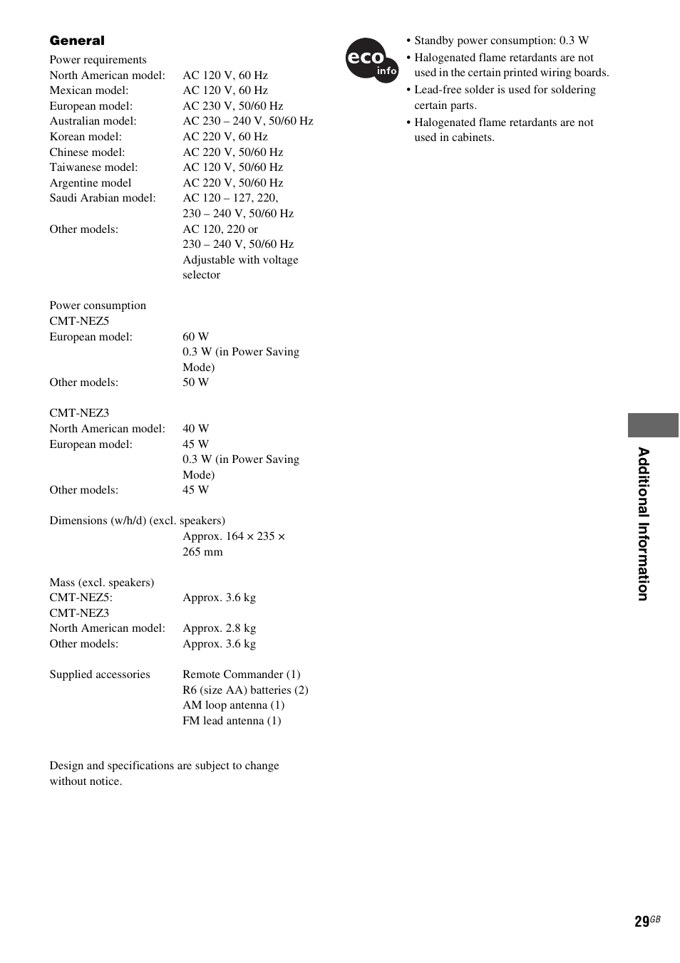 Ad dition al i n fo rm atio n 29 | Sony CMT-NEZ5 User Manual | Page 29 / 32