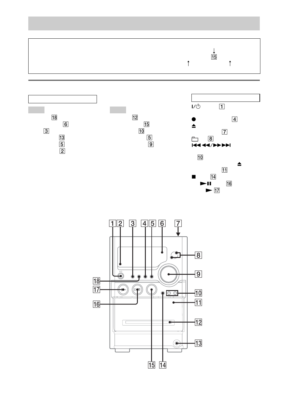 List of button locations and reference, List of button locations and reference pages, Main unit | Sony CMT-NEZ5 User Manual | Page 30 / 32