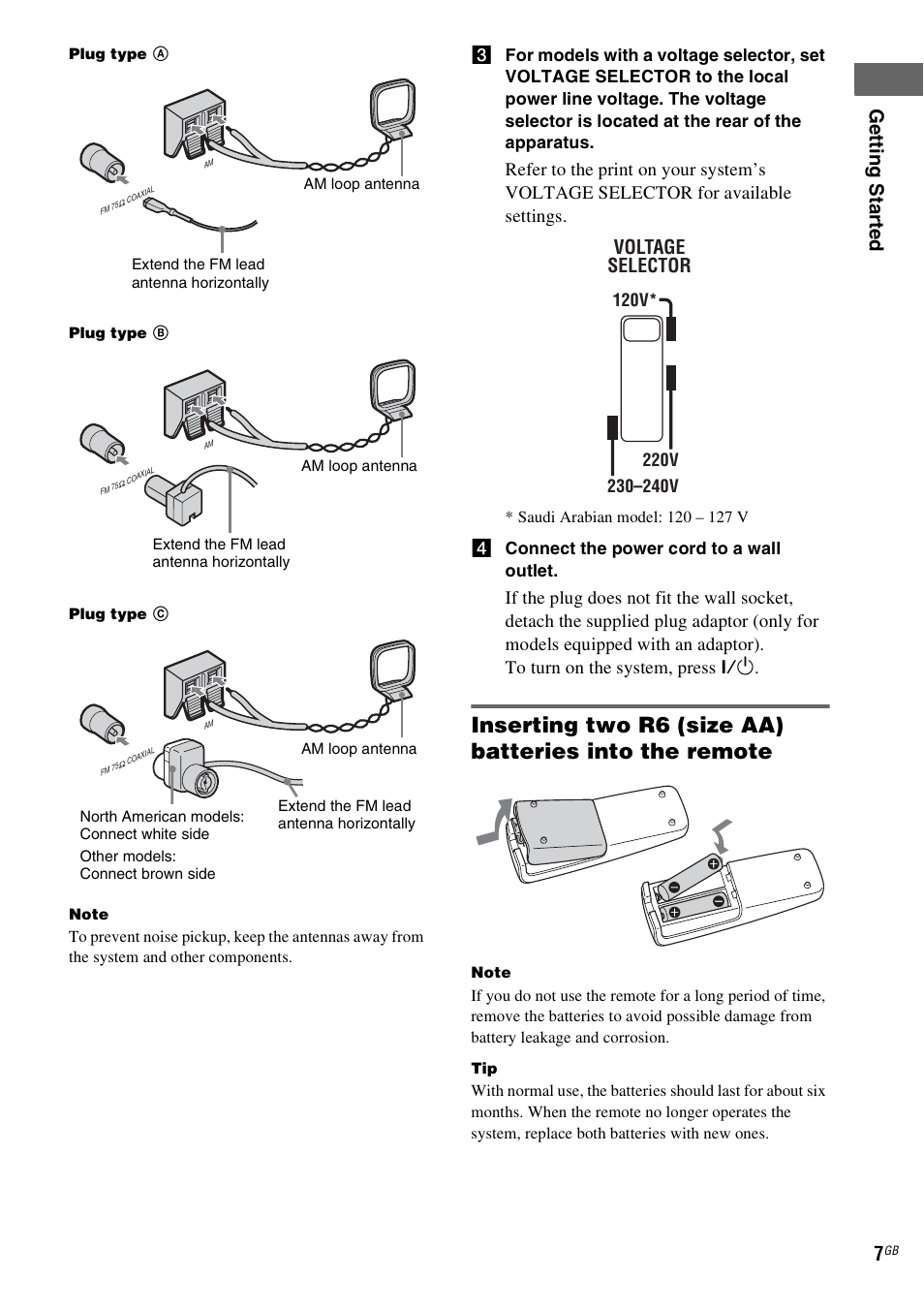 Ge tting star te d 7, Voltage selector, 120v | Sony CMT-NEZ5 User Manual | Page 7 / 32