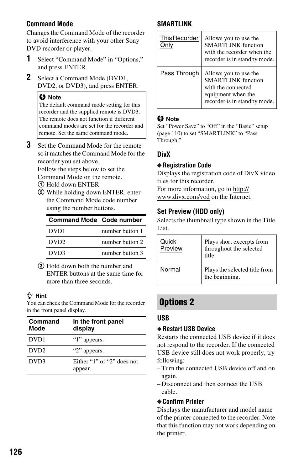 Options 2 | Sony RDR-HX750 User Manual | Page 126 / 148