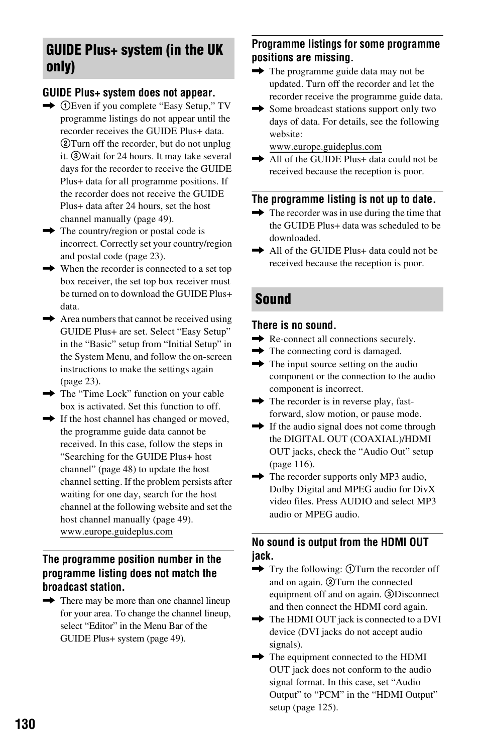 Guide plus+ system (in the uk only) sound | Sony RDR-HX750 User Manual | Page 130 / 148