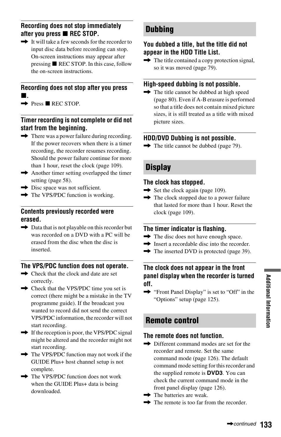 Dubbing display remote control | Sony RDR-HX750 User Manual | Page 133 / 148