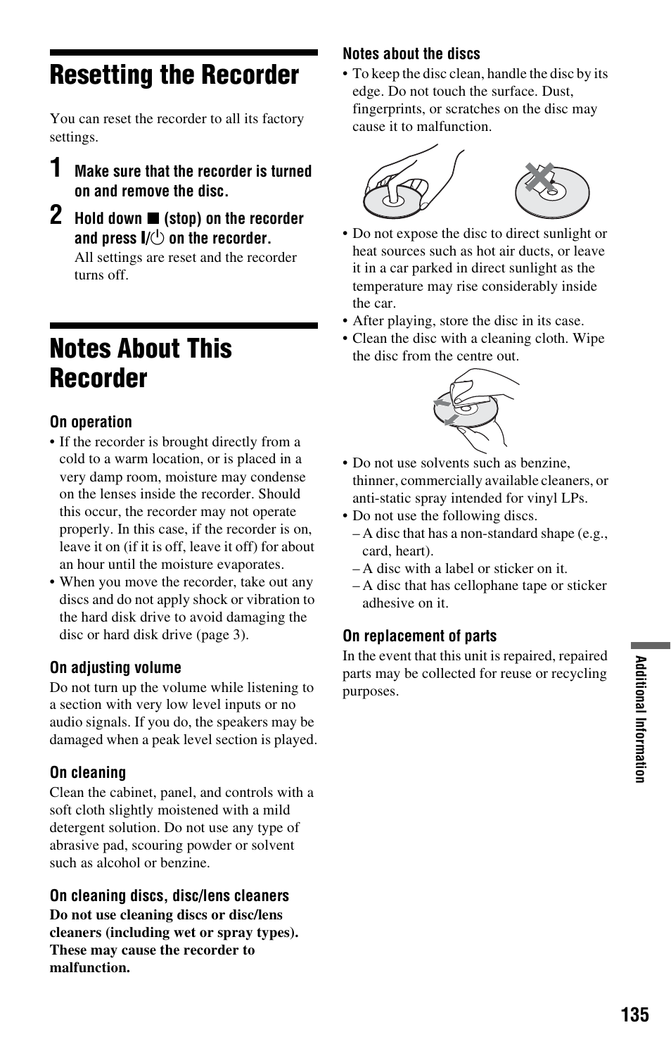 Resetting the recorder, Notes about this recorder, Resetting the recorder notes about this recorder | Sony RDR-HX750 User Manual | Page 135 / 148