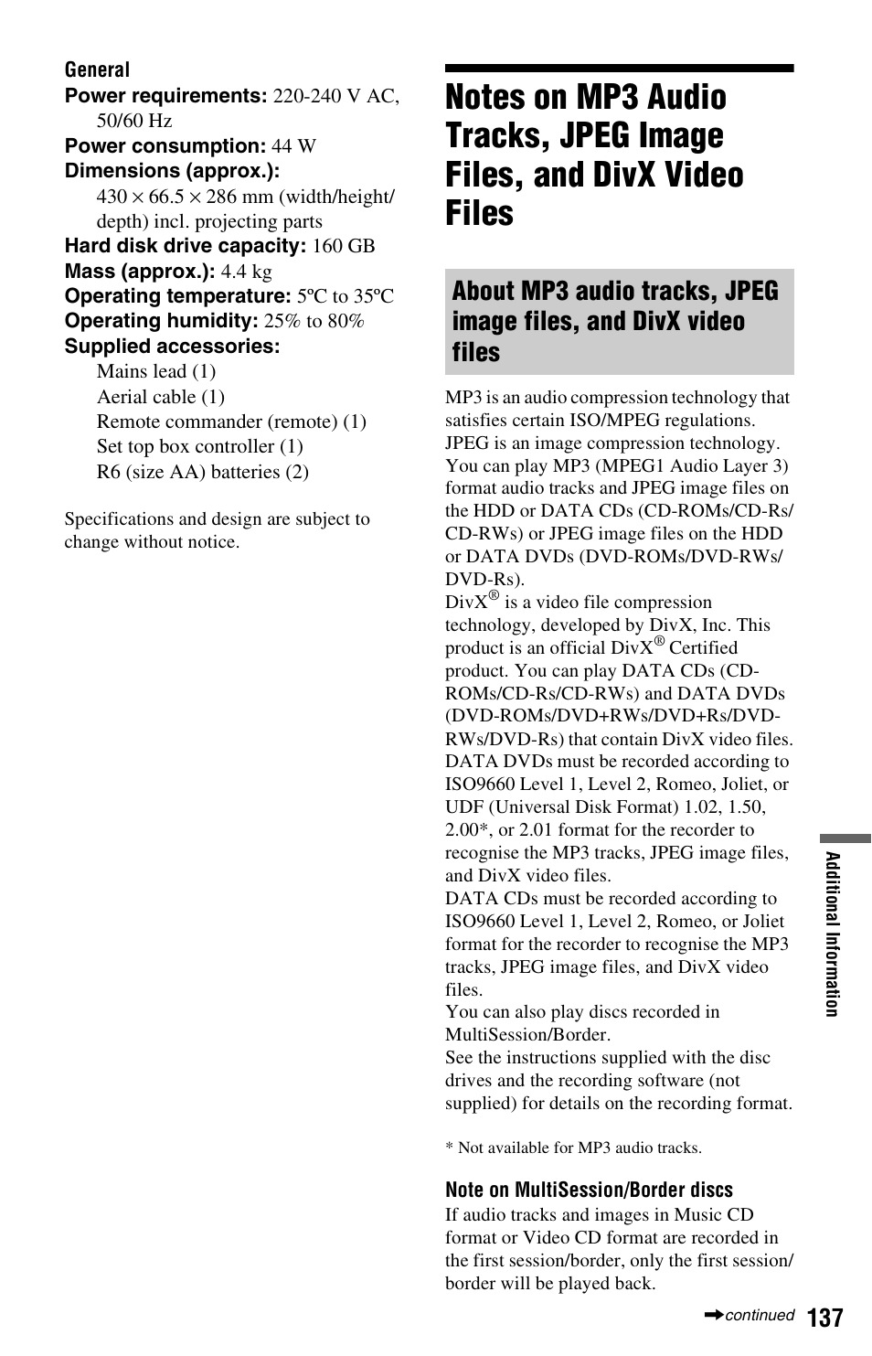 Files | Sony RDR-HX750 User Manual | Page 137 / 148