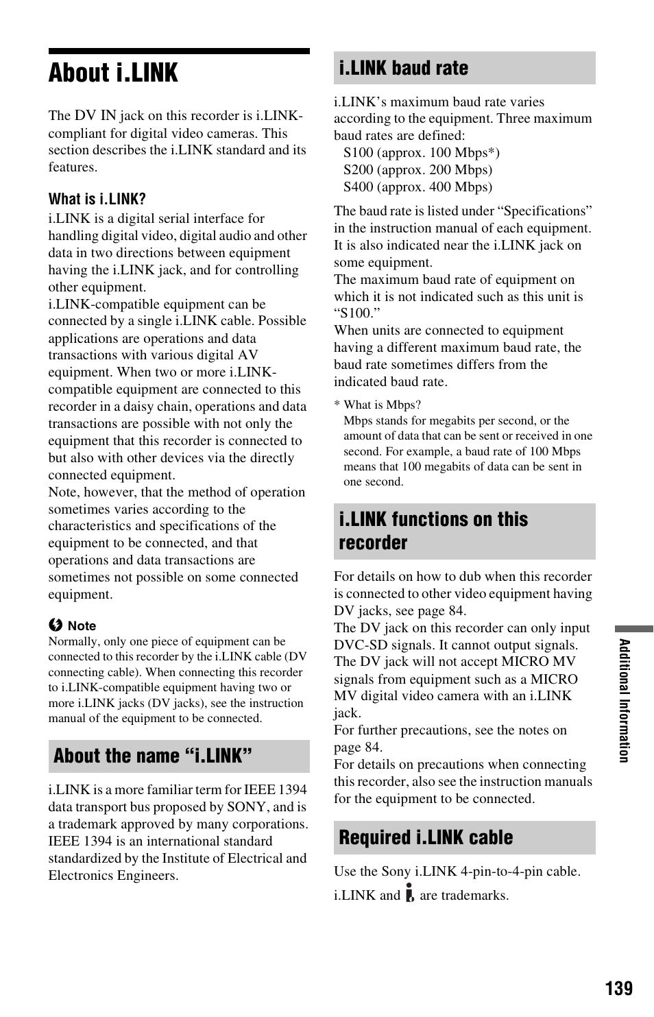 About i.link | Sony RDR-HX750 User Manual | Page 139 / 148