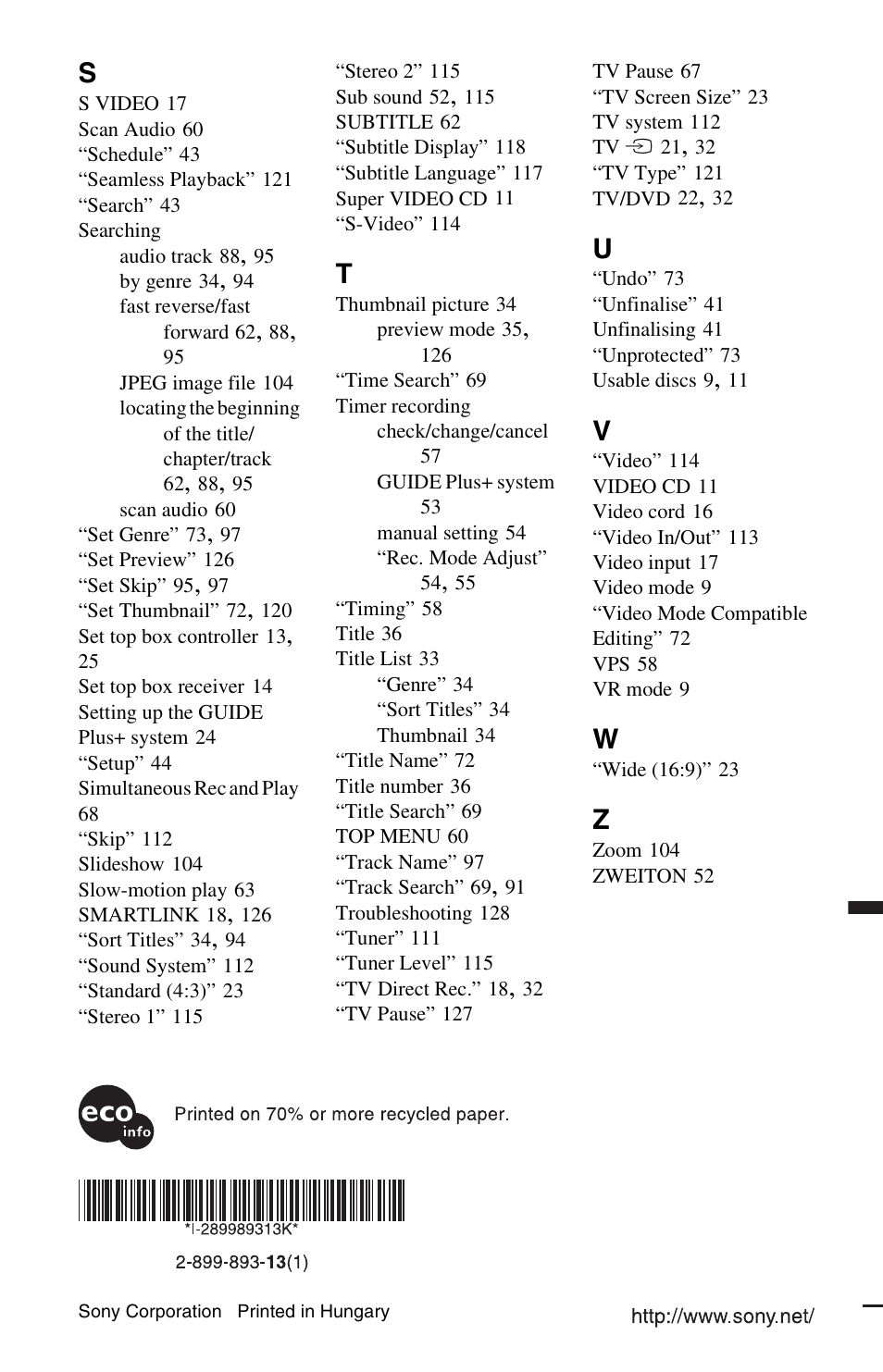 Sony RDR-HX750 User Manual | Page 148 / 148