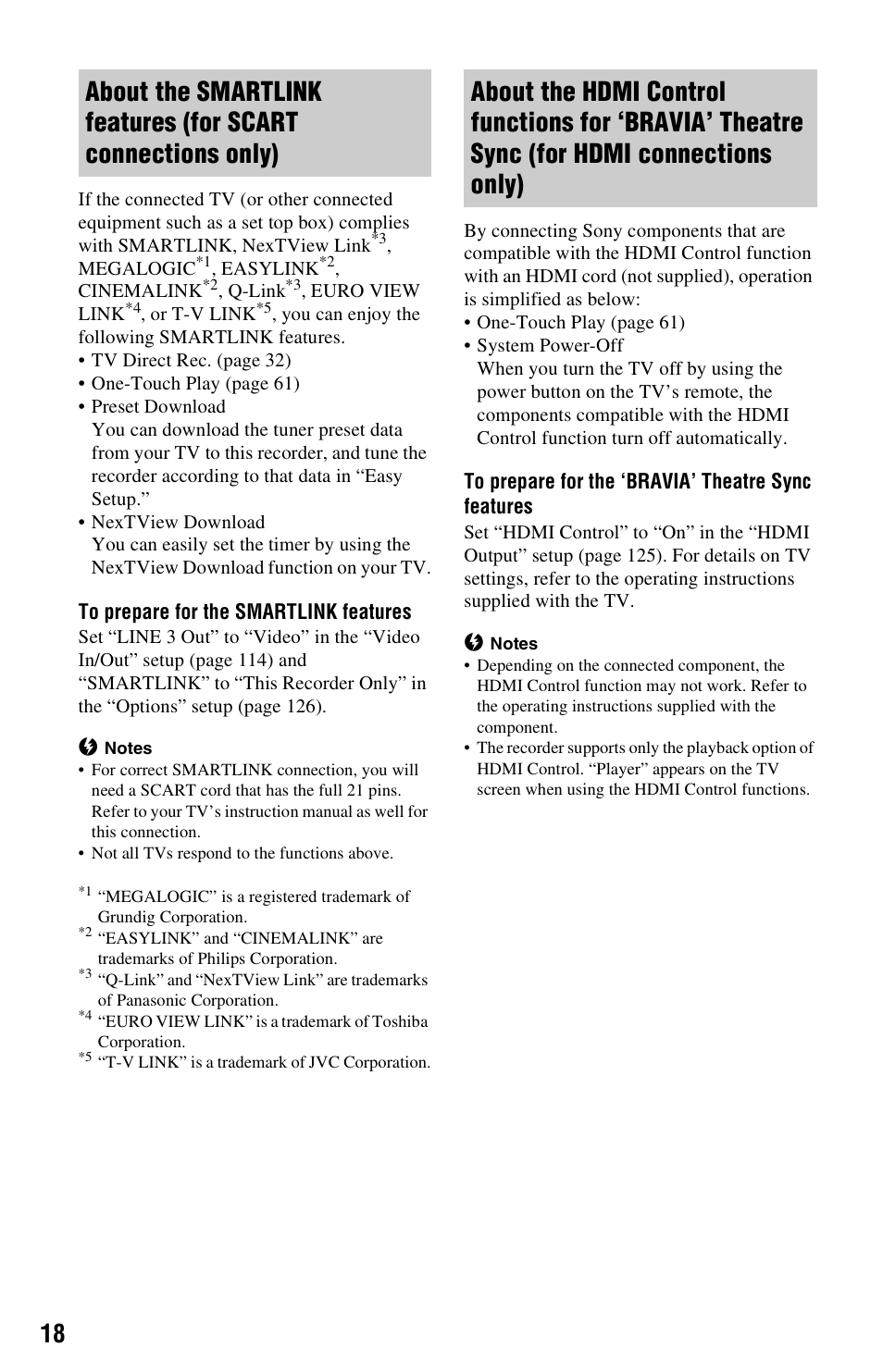 For hdmi connections only) | Sony RDR-HX750 User Manual | Page 18 / 148