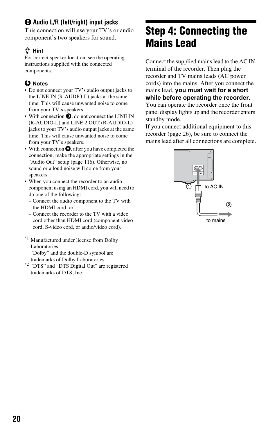 Step 4: connecting the mains lead | Sony RDR-HX750 User Manual | Page 20 / 148