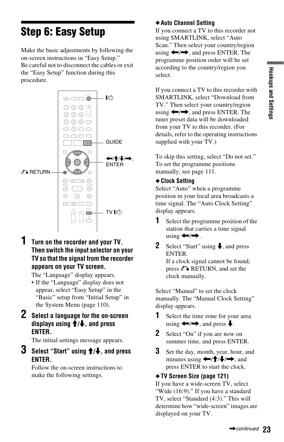 Step 6: easy setup | Sony RDR-HX750 User Manual | Page 23 / 148