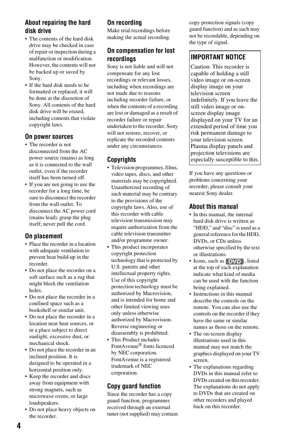 Sony RDR-HX750 User Manual | Page 4 / 148