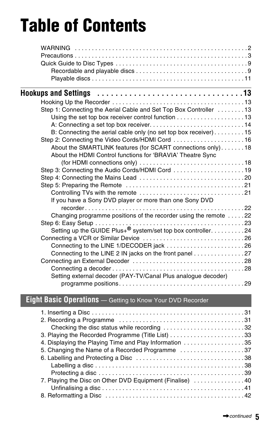 Sony RDR-HX750 User Manual | Page 5 / 148