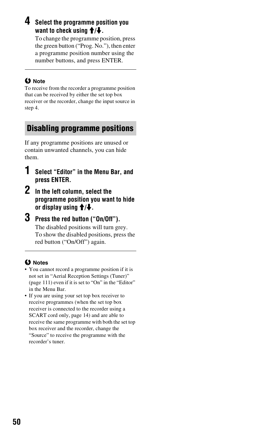 Disabling programme positions, D (see | Sony RDR-HX750 User Manual | Page 50 / 148