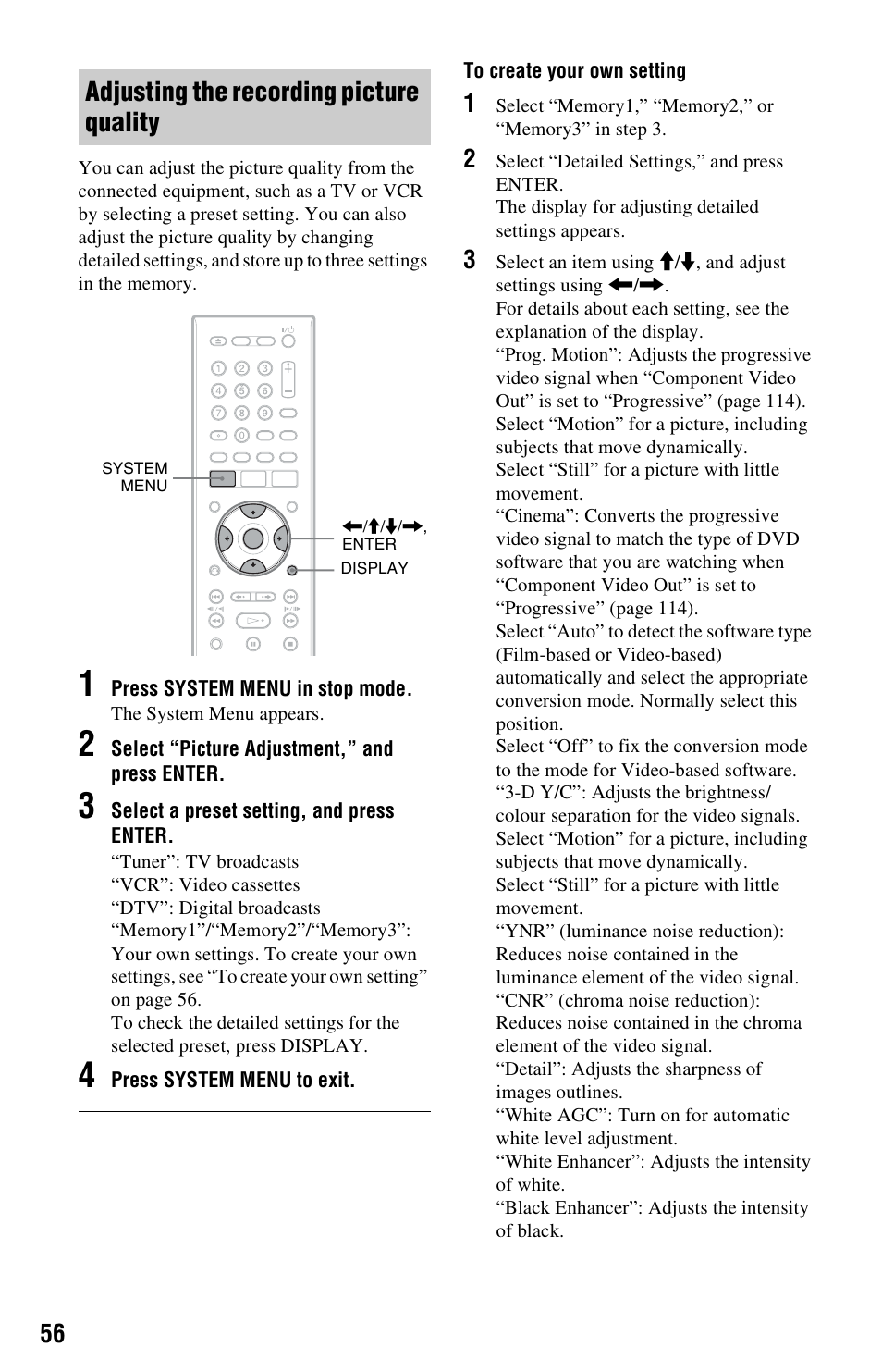 Adjusting the recording picture quality | Sony RDR-HX750 User Manual | Page 56 / 148