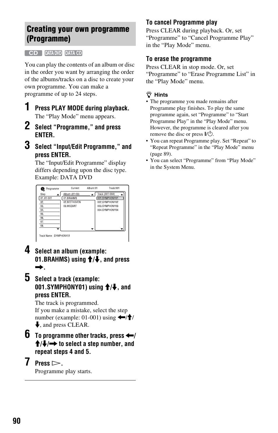 Creating your own programme (programme) | Sony RDR-HX750 User Manual | Page 90 / 148