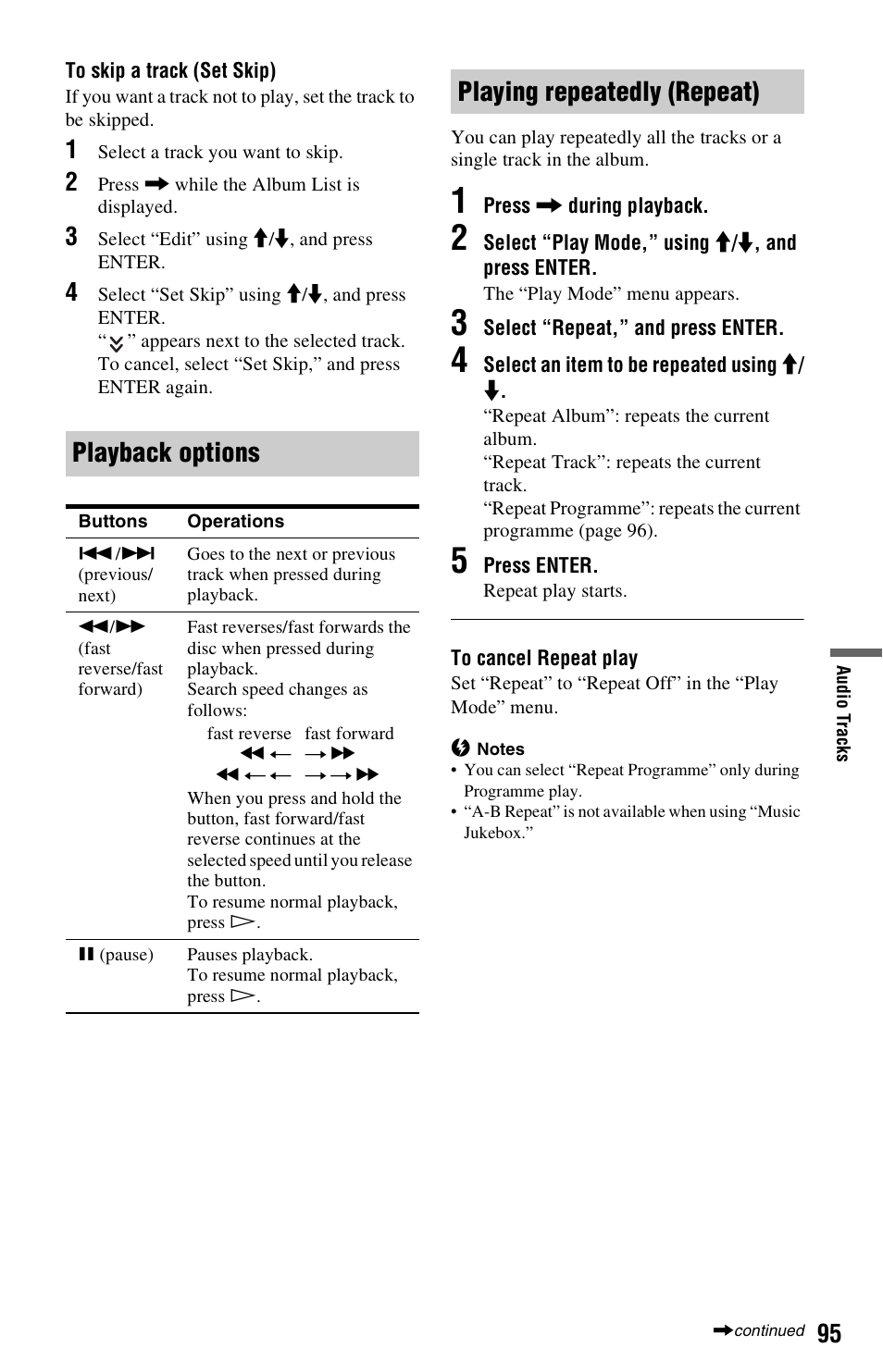 Playback options, Playing repeatedly (repeat), Playback options playing repeatedly (repeat) | Sony RDR-HX750 User Manual | Page 95 / 148