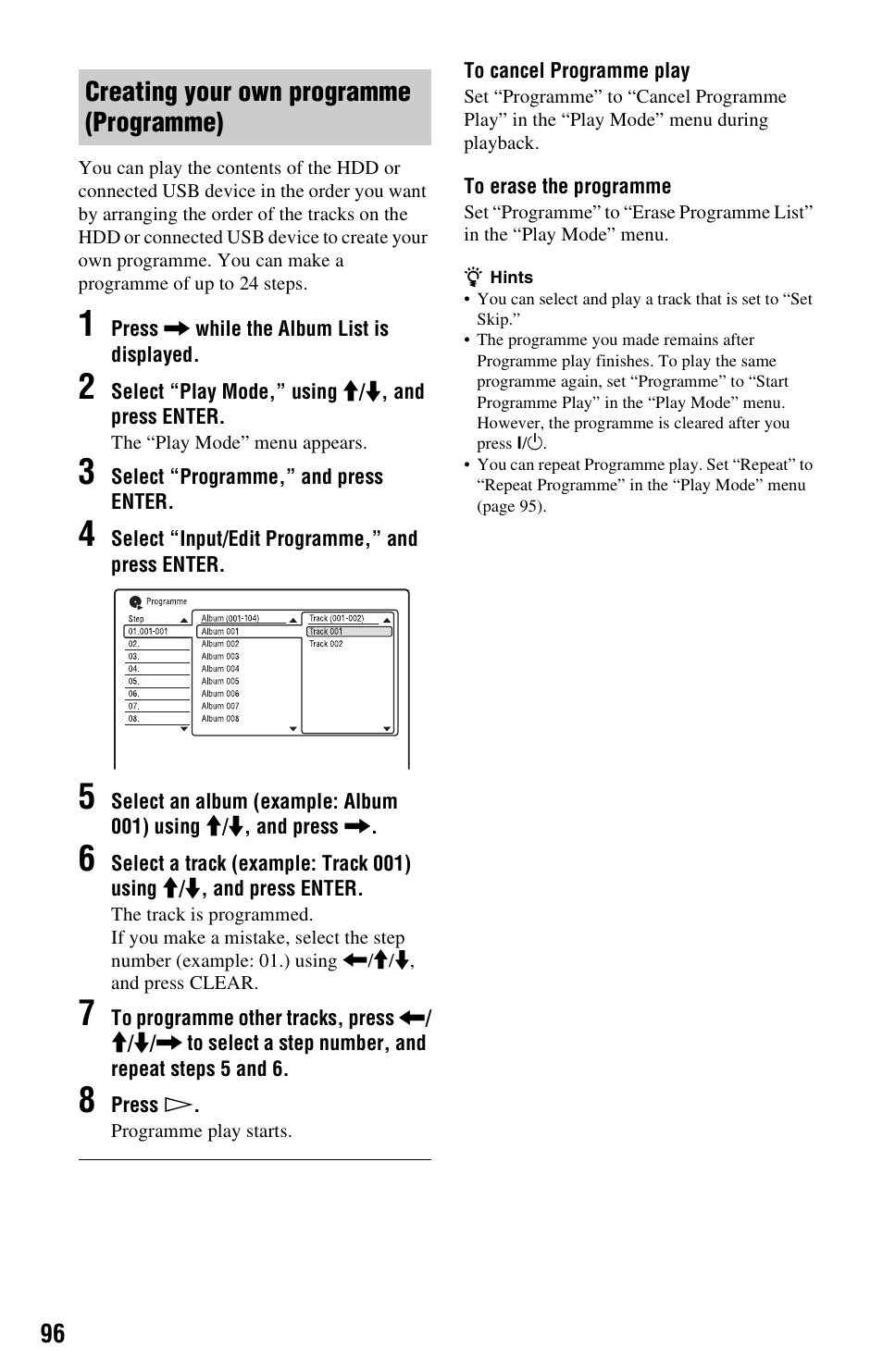 Creating your own programme (programme) | Sony RDR-HX750 User Manual | Page 96 / 148