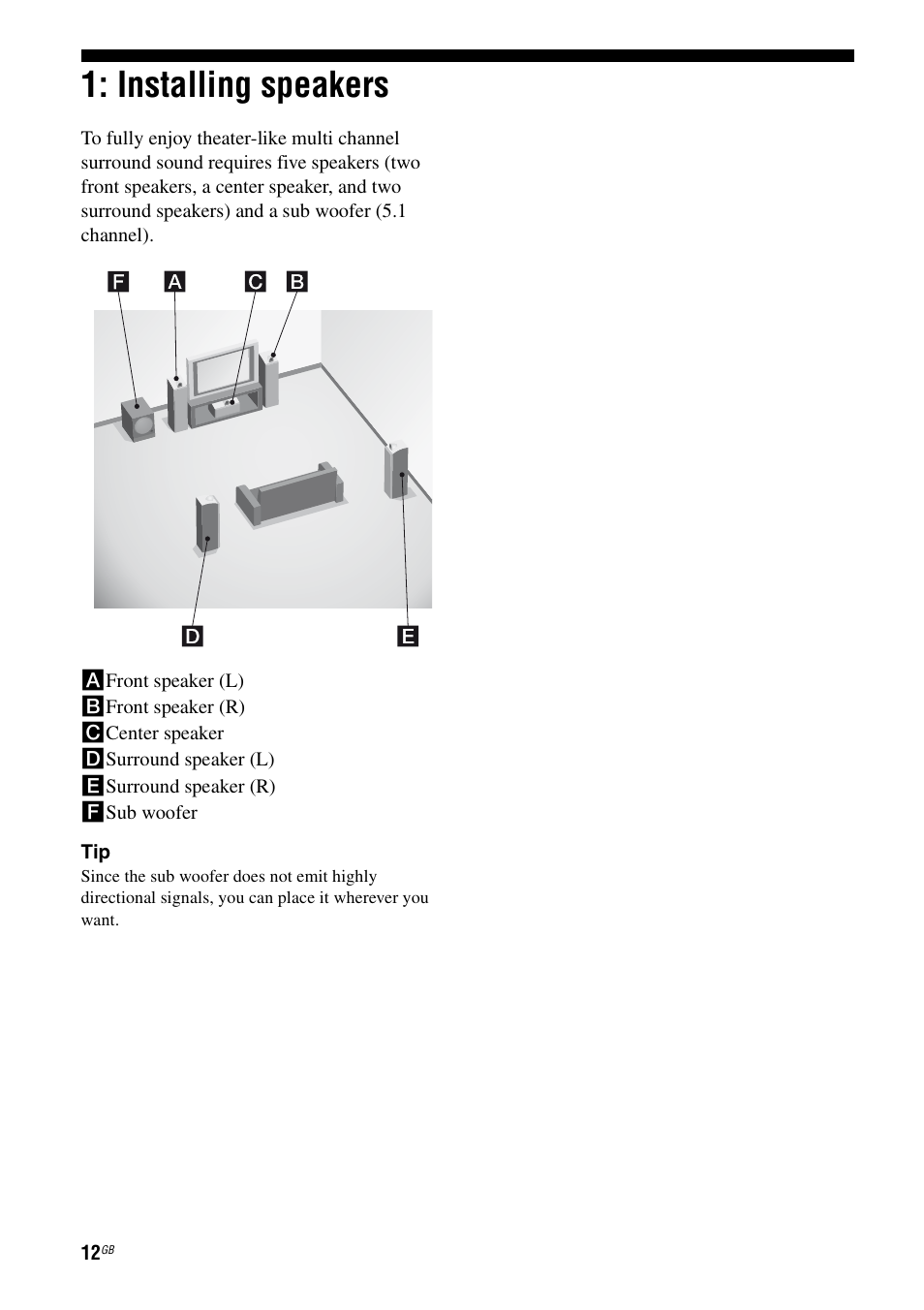 Installing speakers | Sony 2-680-009-12 (1) User Manual | Page 12 / 64