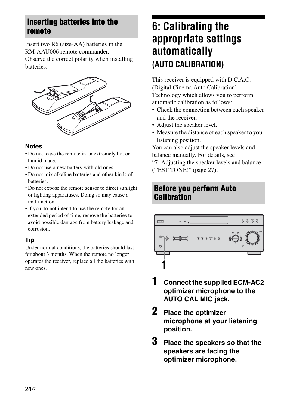 Calibrating the appropriate settings, Automatically, Auto calibration) | Calibrating the appropriate settings automatically | Sony 2-680-009-12 (1) User Manual | Page 24 / 64