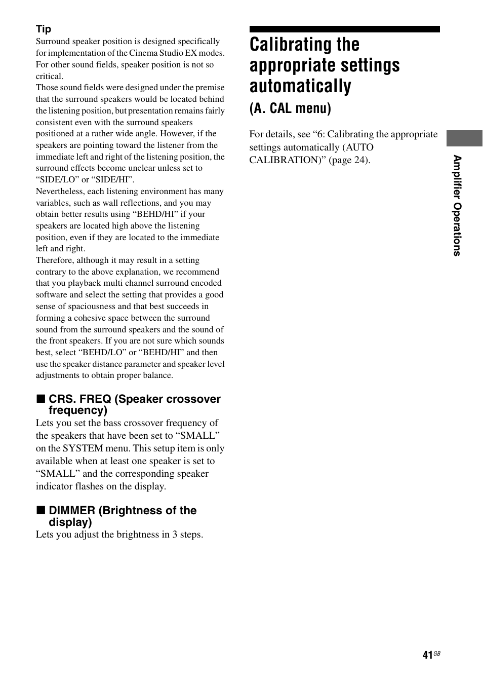 Calibrating the appropriate settings, Automatically (a. cal menu), Calibrating the appropriate settings automatically | A. cal menu) | Sony 2-680-009-12 (1) User Manual | Page 41 / 64