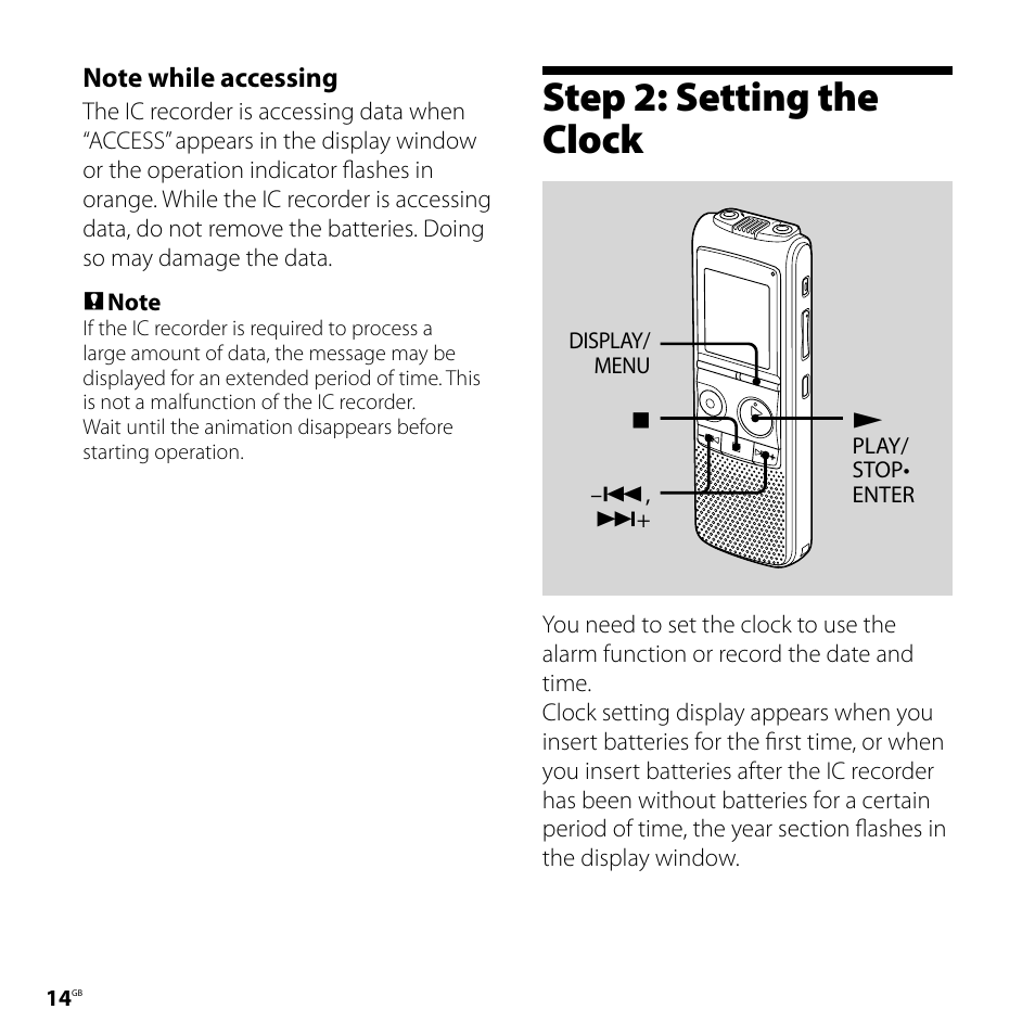 Step 2: setting the clock, Or (14 | Sony 4-113-168-11(2) User Manual | Page 14 / 76