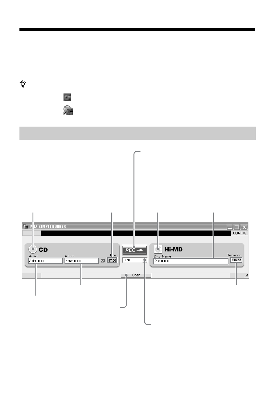 Recording by computer operations (standard mode), The window for recording all tracks on the cd | Sony MZ-NH900 User Manual | Page 113 / 136
