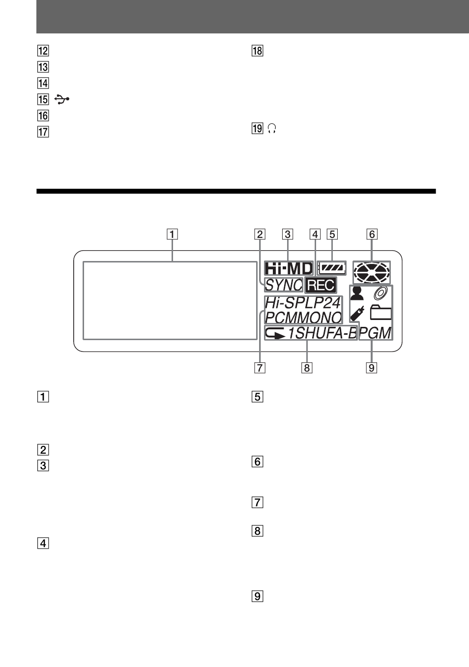 The display window of the recorder | Sony MZ-NH900 User Manual | Page 14 / 136