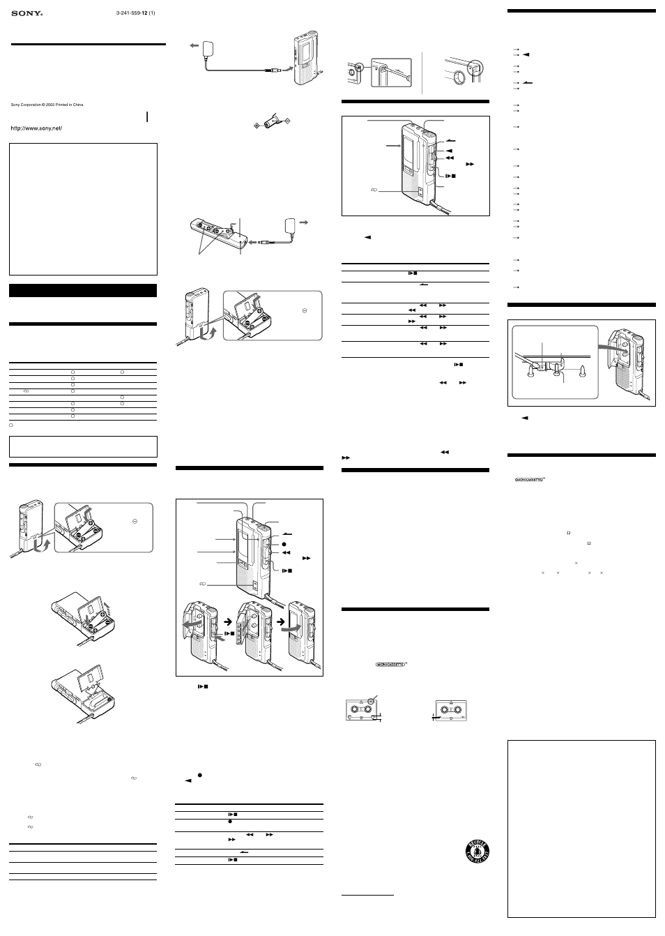 Sony MICROCASSETTE M-565V User Manual | 2 pages