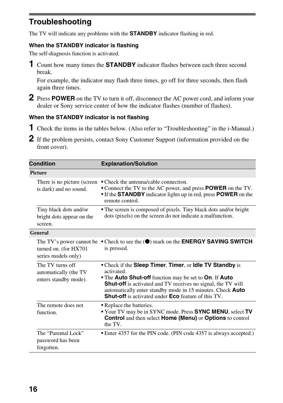 Additional information, Troubleshooting | Sony BRAVIA 46HX701 User Manual | Page 16 / 24