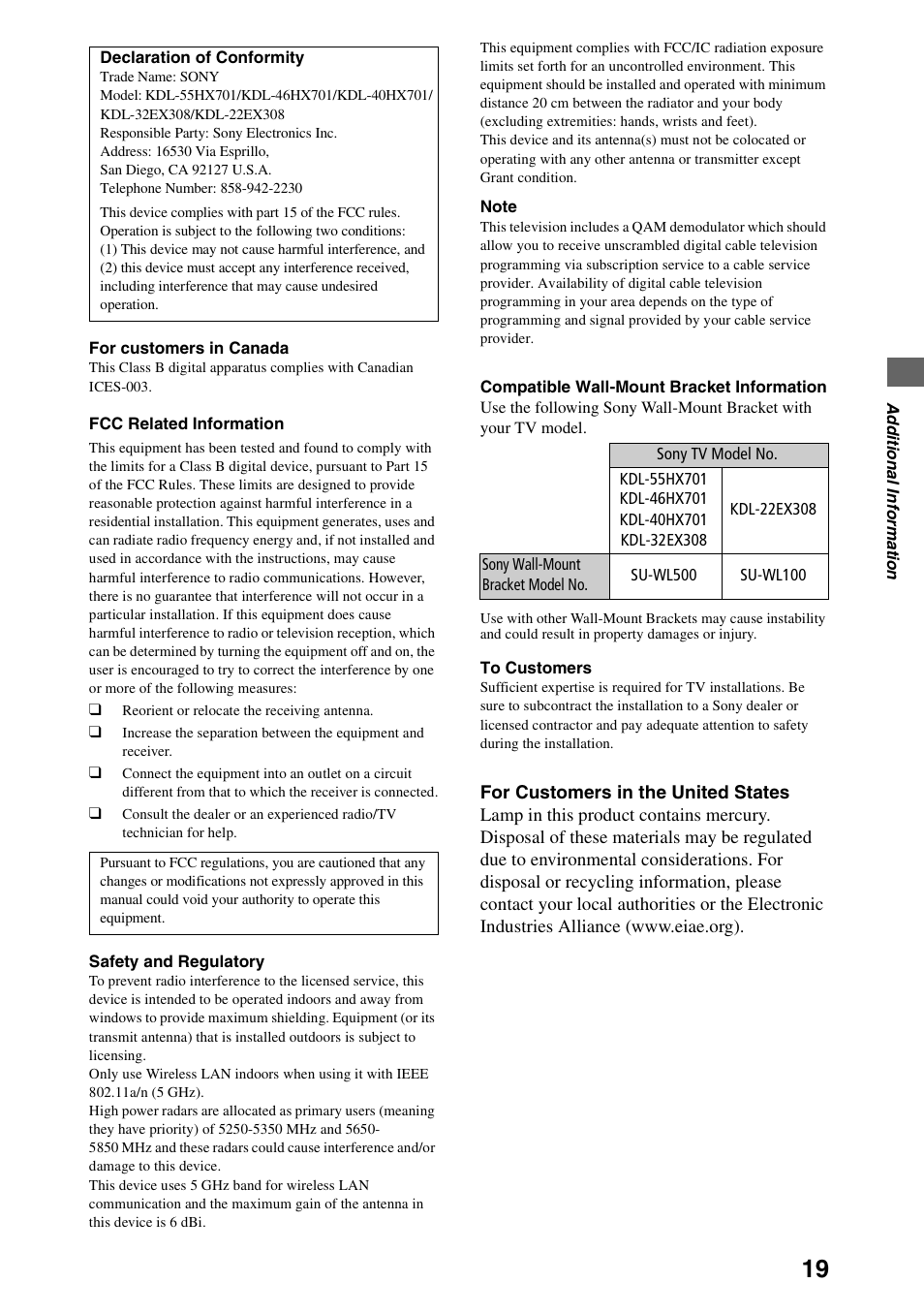 Sony BRAVIA 46HX701 User Manual | Page 19 / 24