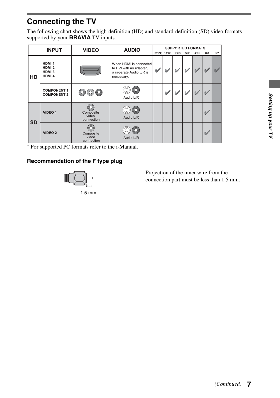 Connecting the tv | Sony BRAVIA 46HX701 User Manual | Page 7 / 24