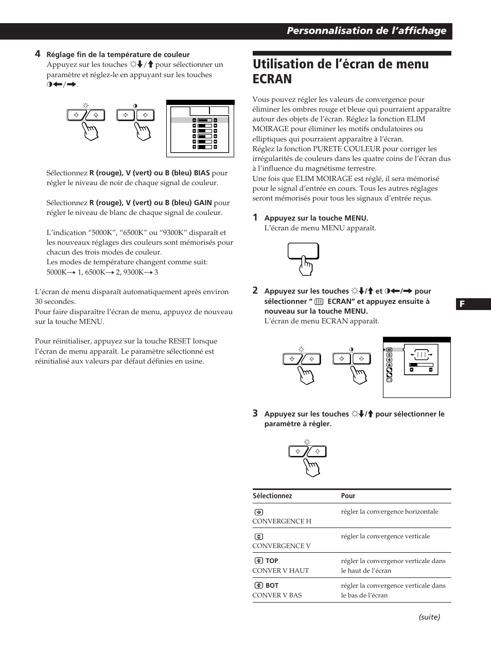 Utilisation de l’écran de menu ecran, Personnalisation de l’affichage | Sony GDM-400PST User Manual | Page 33 / 104