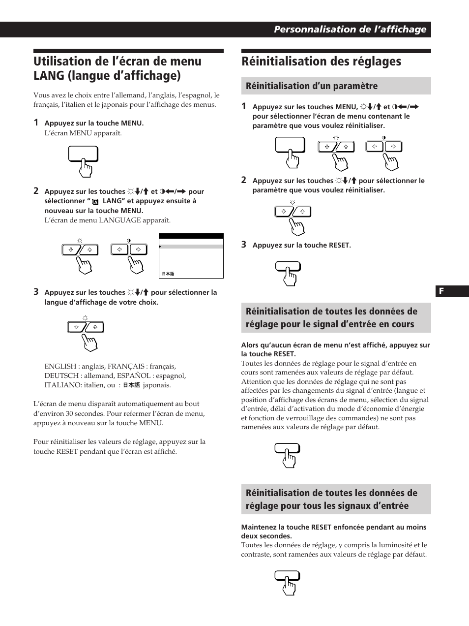 Réinitialisation des réglages | Sony GDM-400PST User Manual | Page 37 / 104