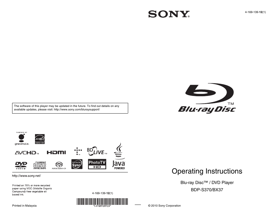 Sony BDP-BX37 User Manual | 39 pages