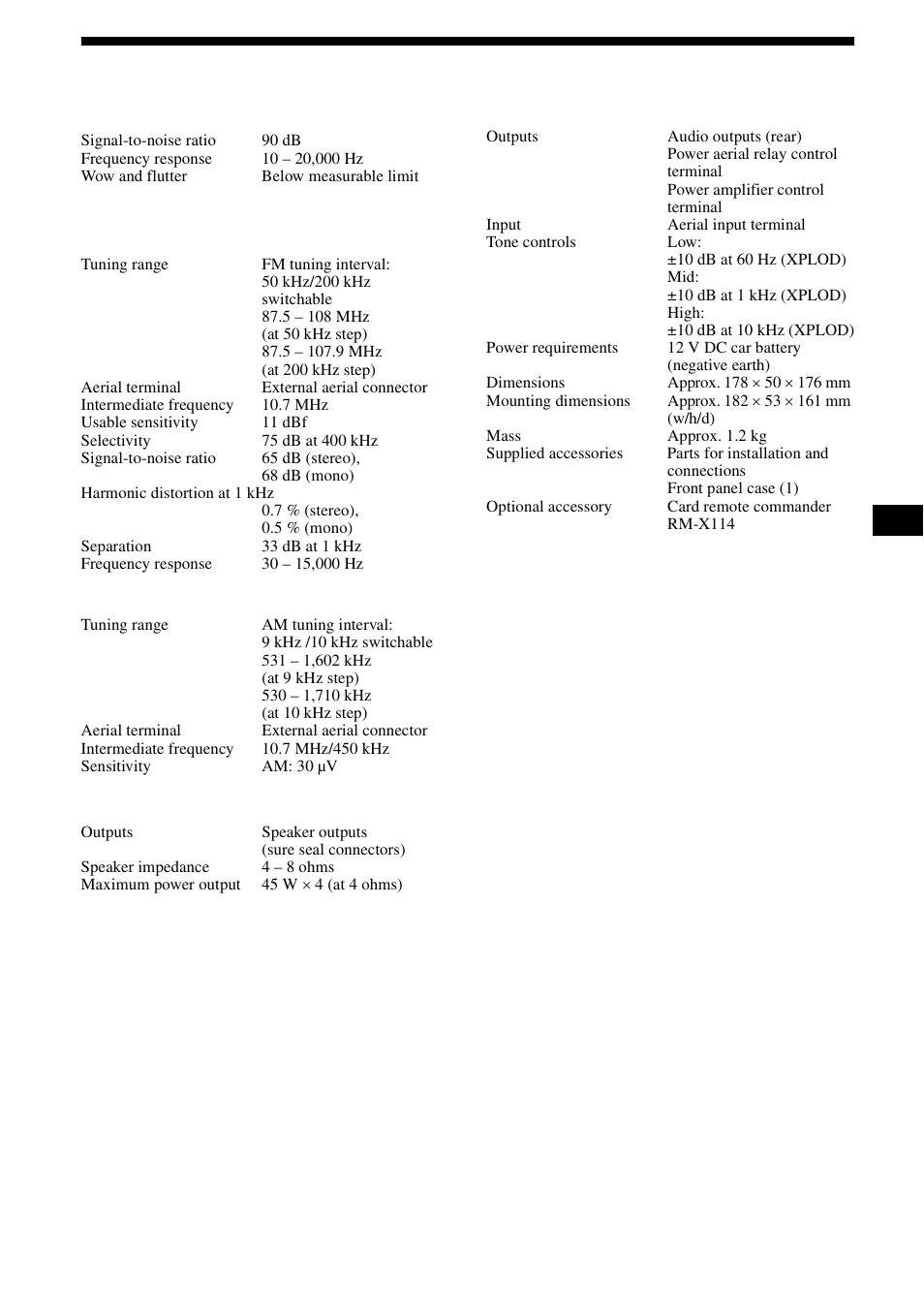 Specifications, 15 specifications | Sony CDX-L490X User Manual | Page 15 / 52