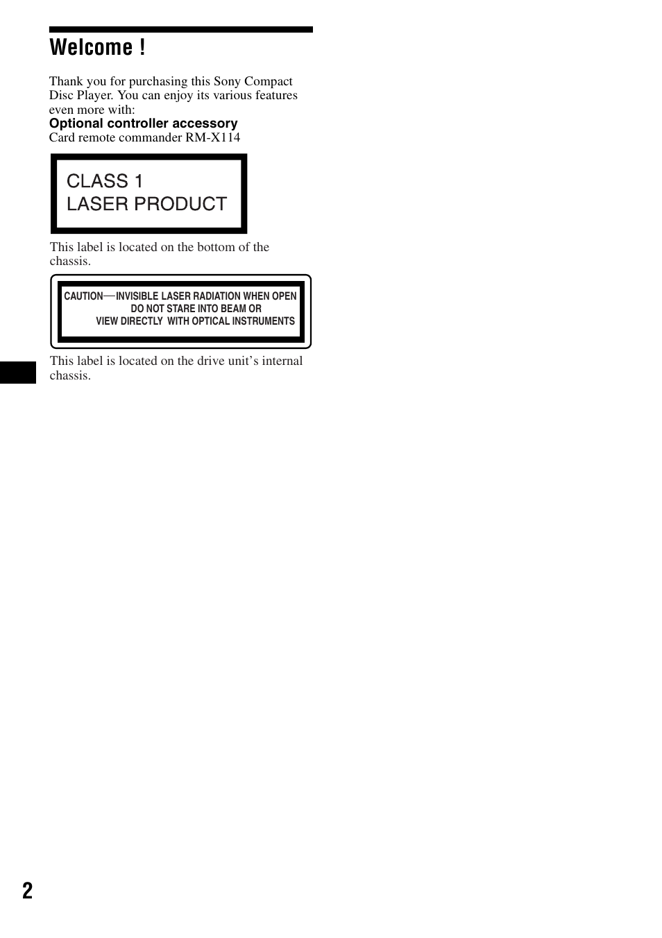 Welcome, 2welcome | Sony CDX-L490X User Manual | Page 2 / 52