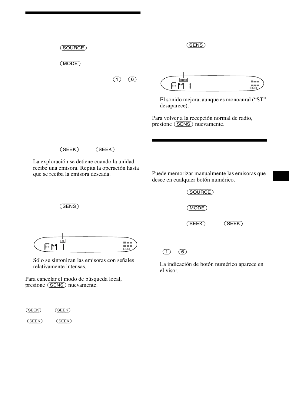 Recepción de las emisoras memorizadas, Memorización de las emisoras deseadas, S 11 | Sony CDX-L490X User Manual | Page 27 / 52
