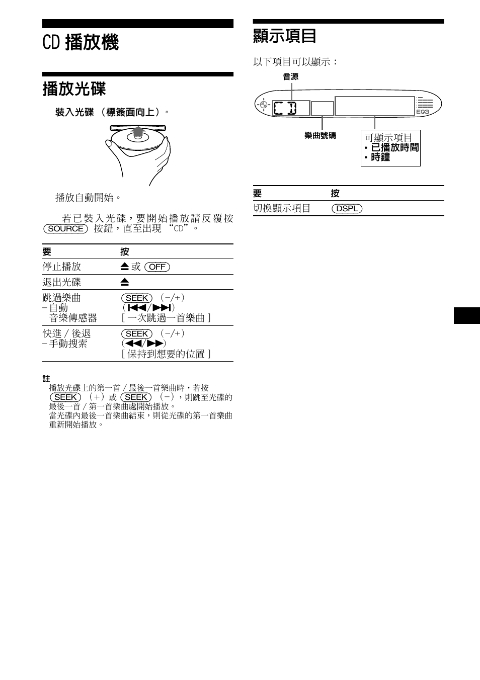 Cd播放機, 播放光碟, 顯示項目 | Sony CDX-L490X User Manual | Page 43 / 52