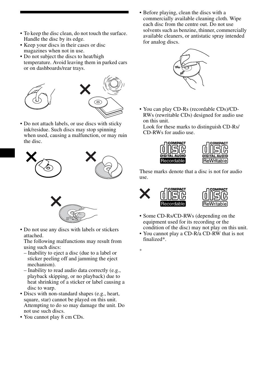 Notes on discs | Sony CDX-L490X User Manual | Page 6 / 52
