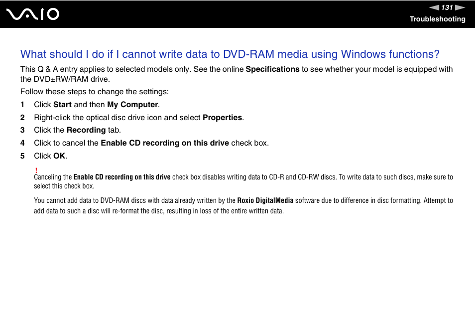 Sony VGN-FS Series User Manual | Page 131 / 150