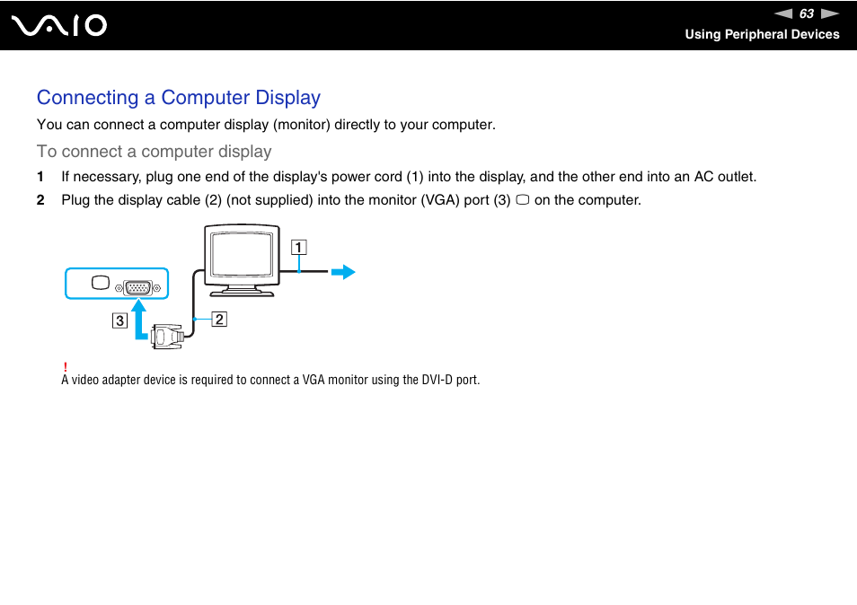 Connecting a computer display | Sony VGN-FS Series User Manual | Page 63 / 150