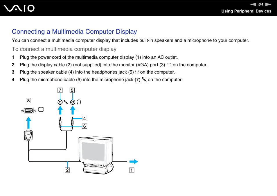 Connecting a multimedia computer display | Sony VGN-FS Series User Manual | Page 64 / 150