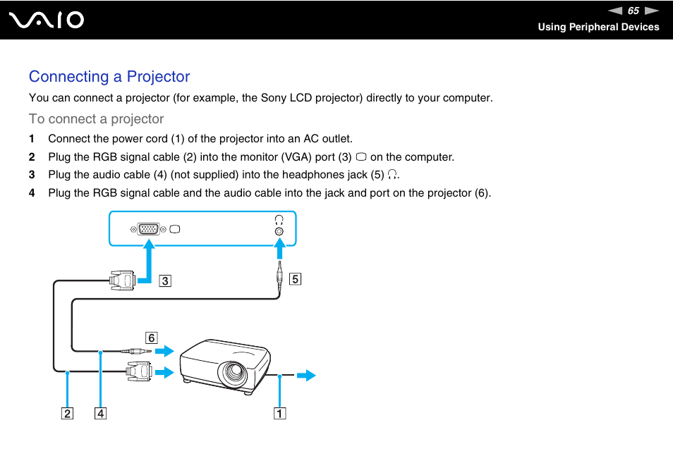 Connecting a projector | Sony VGN-FS Series User Manual | Page 65 / 150