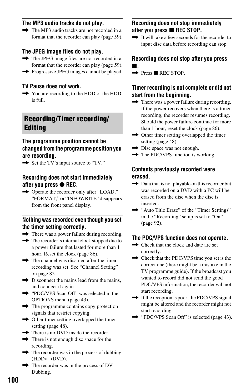 Recording/timer recording/ editing | Sony VIDEO Plus RDR-HX720 User Manual | Page 100 / 116