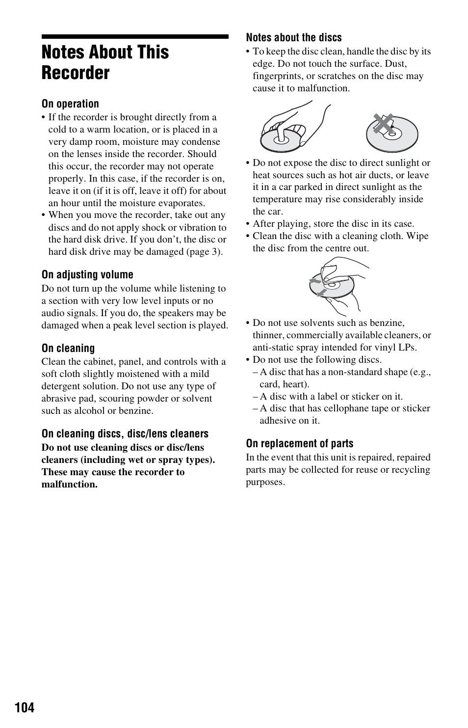 Notes about this recorder | Sony VIDEO Plus RDR-HX720 User Manual | Page 104 / 116