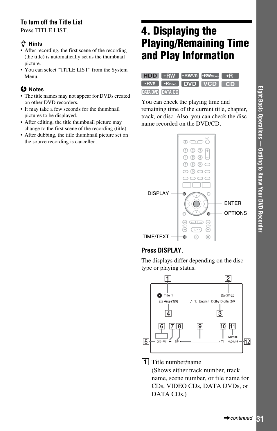 Press display | Sony VIDEO Plus RDR-HX720 User Manual | Page 31 / 116