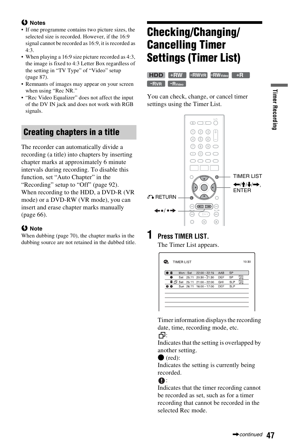 Creating chapters in a title | Sony VIDEO Plus RDR-HX720 User Manual | Page 47 / 116