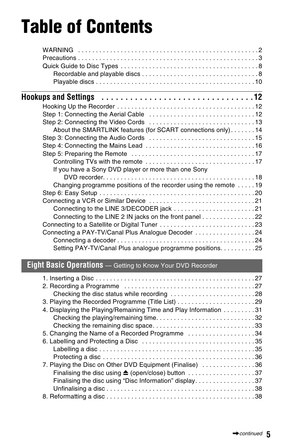 Sony VIDEO Plus RDR-HX720 User Manual | Page 5 / 116