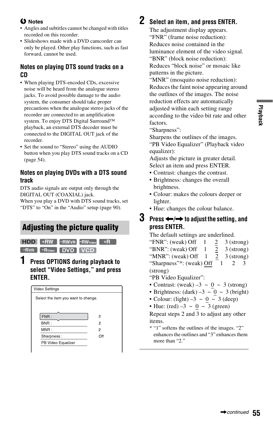 Adjusting the picture quality | Sony VIDEO Plus RDR-HX720 User Manual | Page 55 / 116