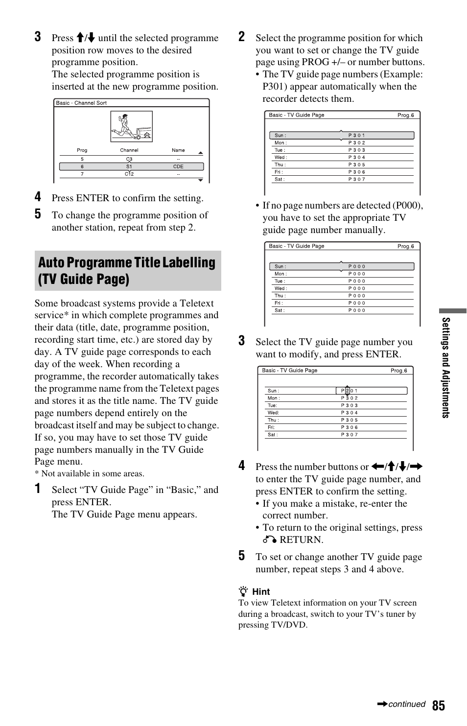 Auto programme title labelling (tv guide page) | Sony VIDEO Plus RDR-HX720 User Manual | Page 85 / 116