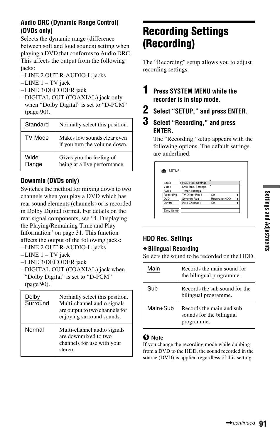 Recording settings (recording) | Sony VIDEO Plus RDR-HX720 User Manual | Page 91 / 116